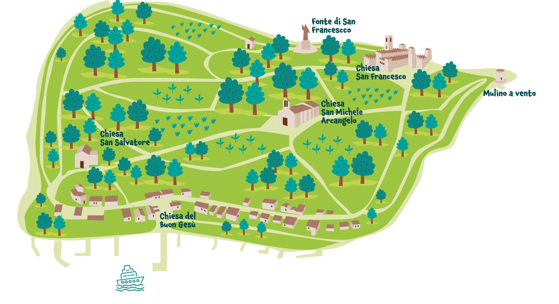 Mappa dell'Isola Maggiore del Lago Trasimeno da visitare il weekend con bambini